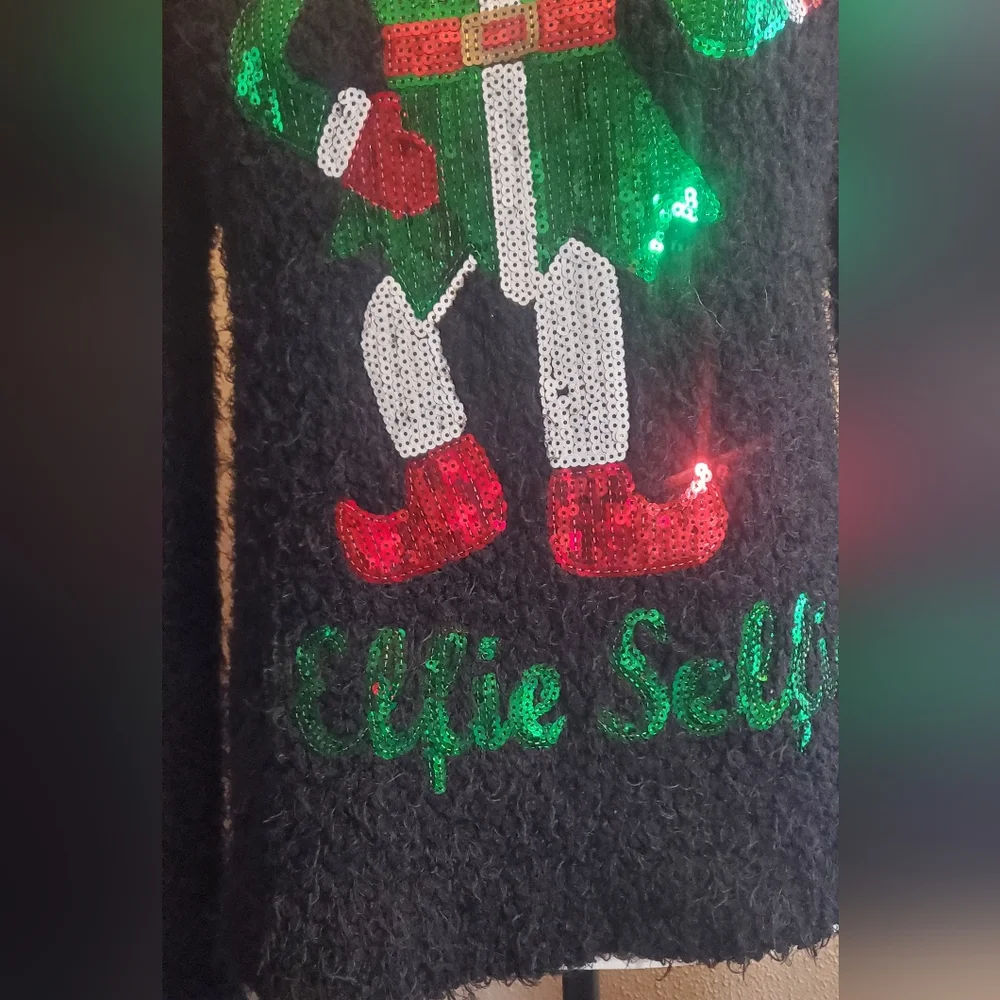 Elfie Selfie ugly christmas sequin sweater size large by Derek‎ Heart